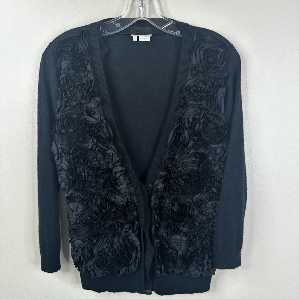 Kate Spade Cardigan Womens Small Black Wool Cashmere Textured 3D Sweater